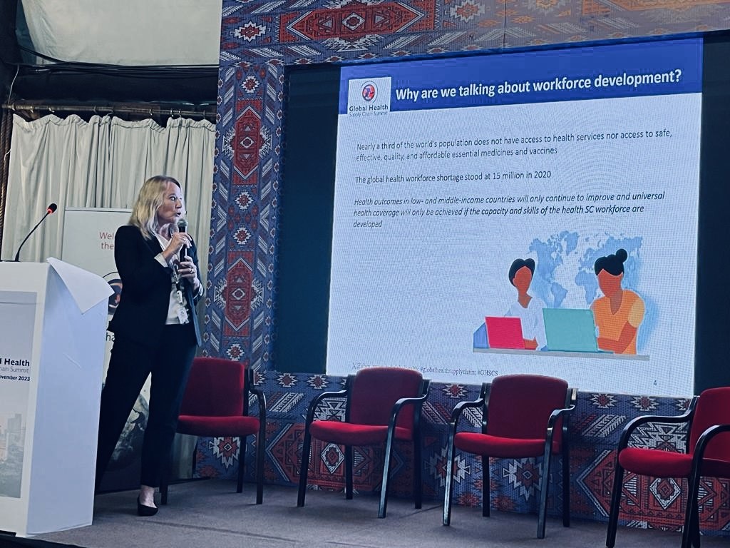 Dominique Zwinkels making the case for investing in workforce development at the GHSC Summit in Nairobi