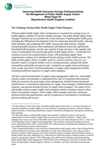 Improving health outcomes through professionalising the management of public health supply chains: White paper #1